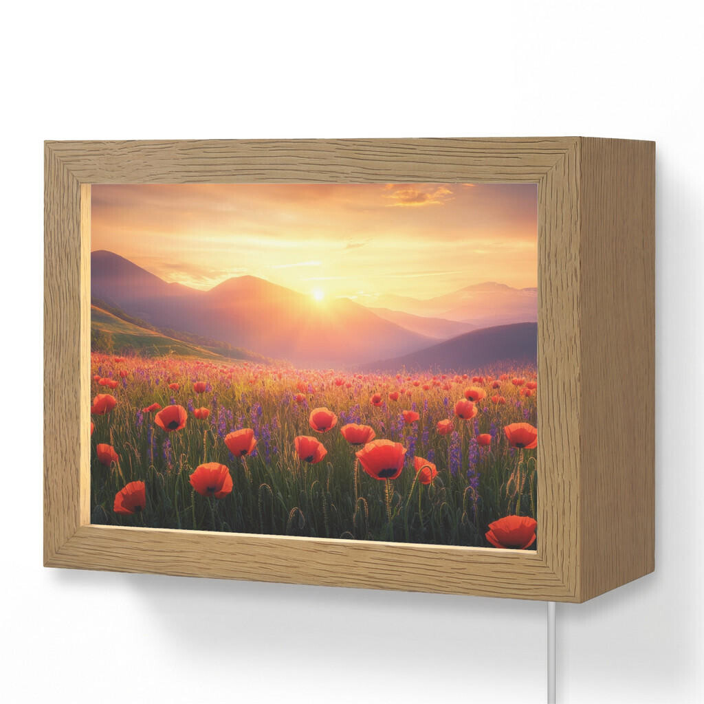 OnlyWow NÁSTĚNNÁ LAMPA Krajina - Západ slunce - Květinové pole 20x15 cm