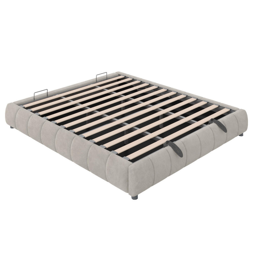 OKWISH ČALOUNĚNÁ postel 180/200 cm béžová z flanelu s LED osvětlením a úložným prostorem