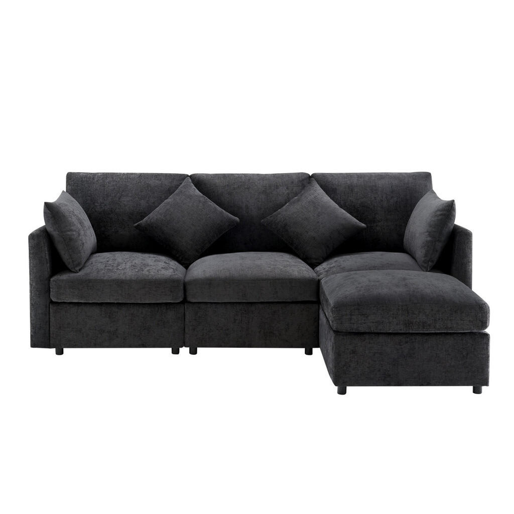 OKWISH ROHOVÁ pohovka 216/161/81 cm šedá z chenille modulární s taburetem a 4 polštáři