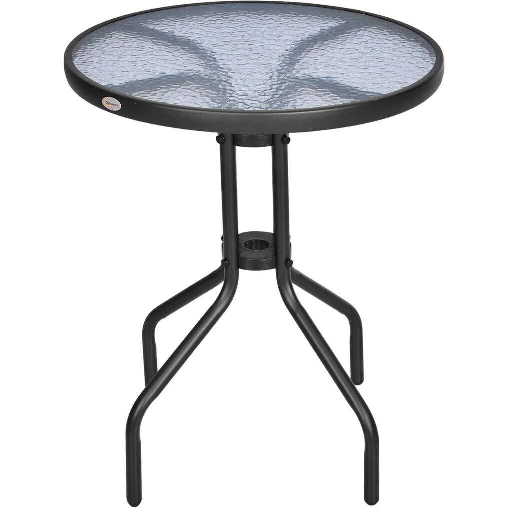 OKWISH BALKONOVÝ stůl Ø60/70 cm černý z kovu se skleněnou deskou pro zahradu a balkon