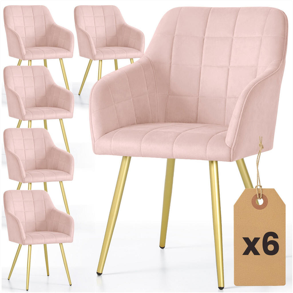 RAUMHIRSCH FURNITURE ČALOUNĚNÁ ŽIDLE, sada 6 ks, kovové nohy, růžová, zlatá 54/82/58