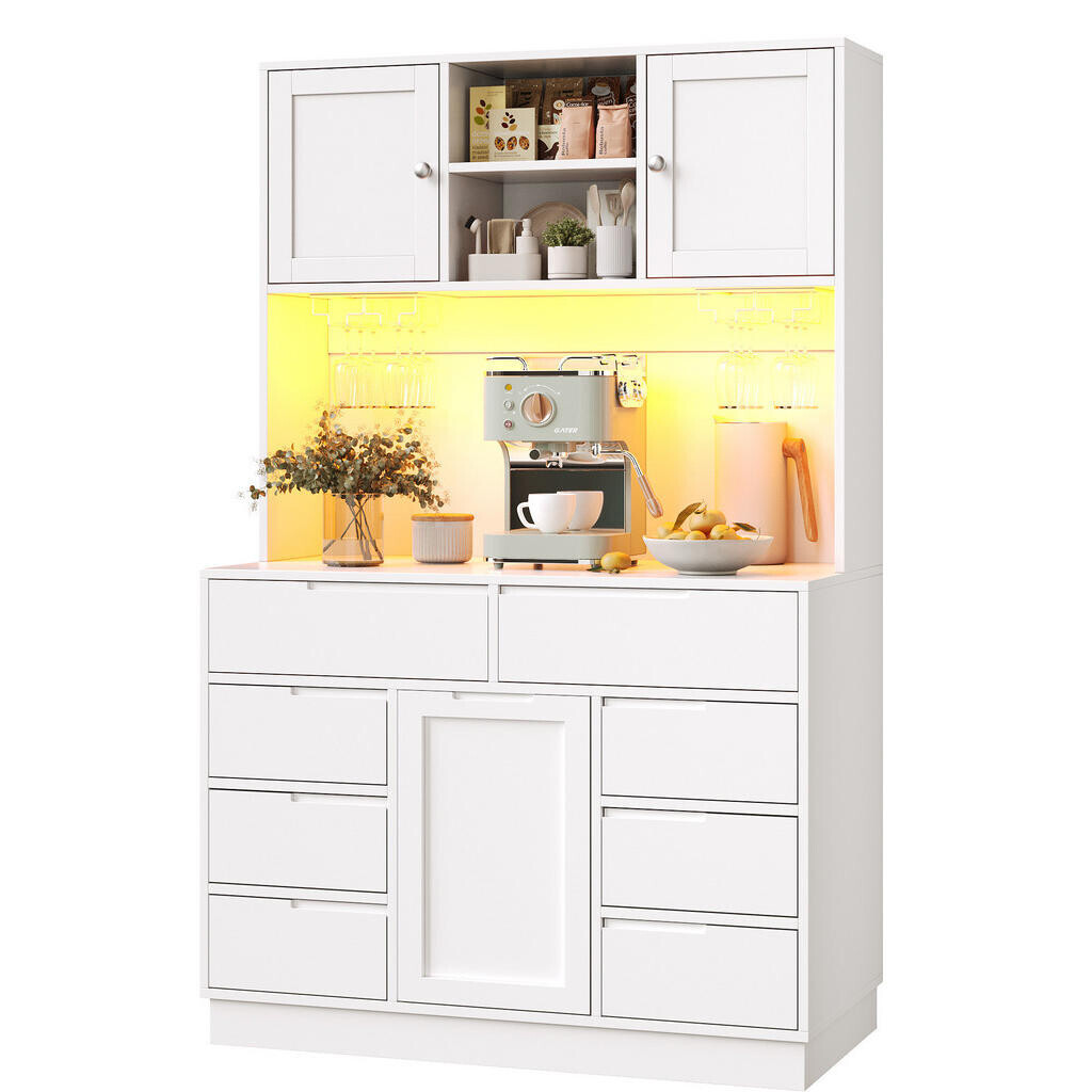 OKWISH KUCHYŇSKÁ vysoká skříň 120/40/183,5 cm bílá z MDF s LED osvětlením a 8 zásuvkami