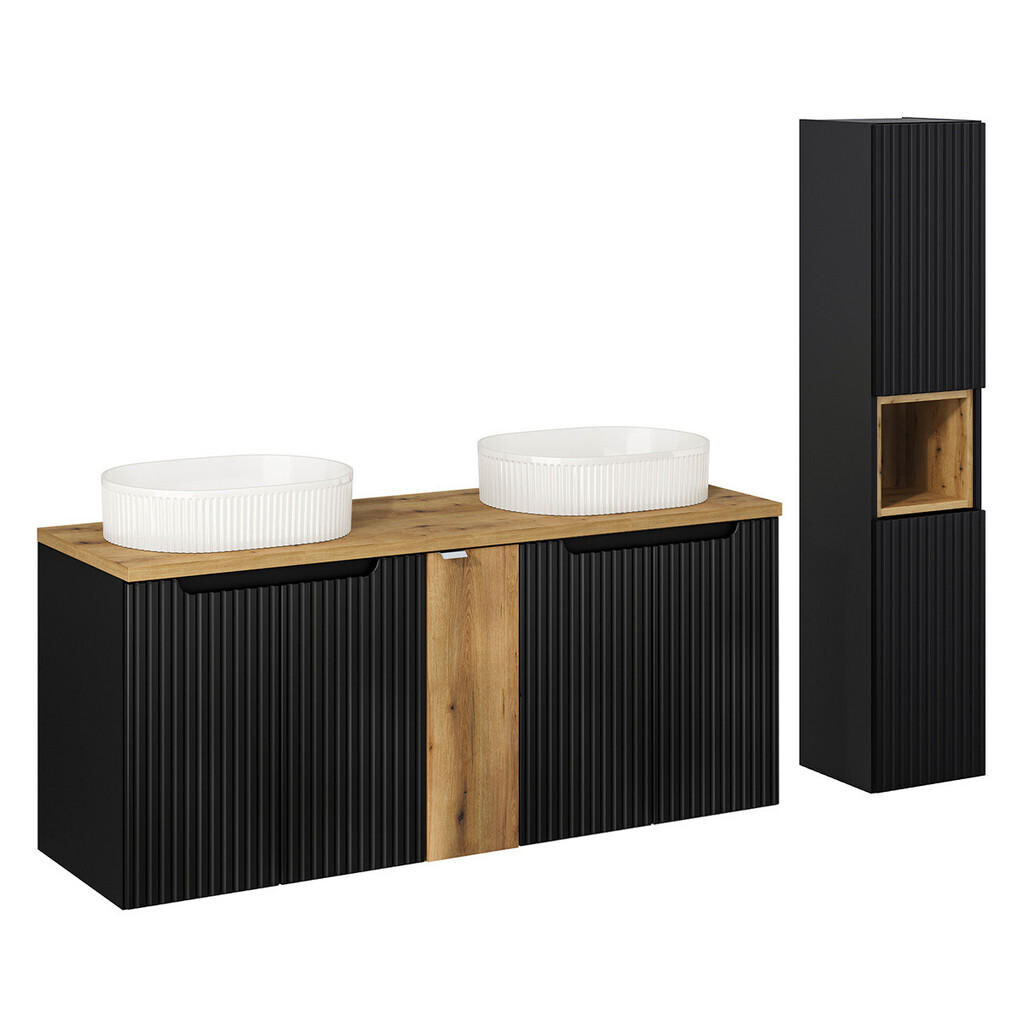 Petits-meubles KOUPELNOVÝ NÁBYTEK 140cm Riva 2er-Set Černá a dřevěná