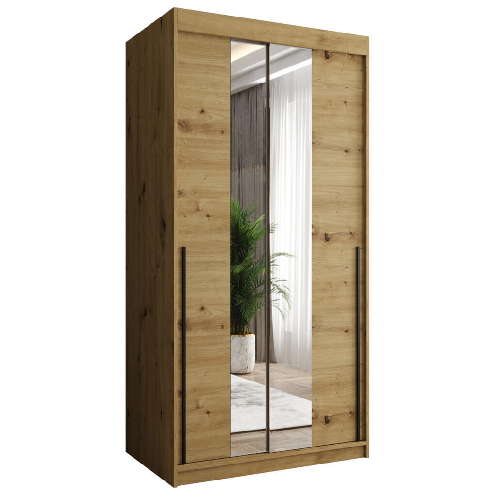 Home Collective SKŘÍŇ S POSUVNÝMI DVEŘMI se zrcadlem, šířka 100 cm, Artisan s černým úchytem