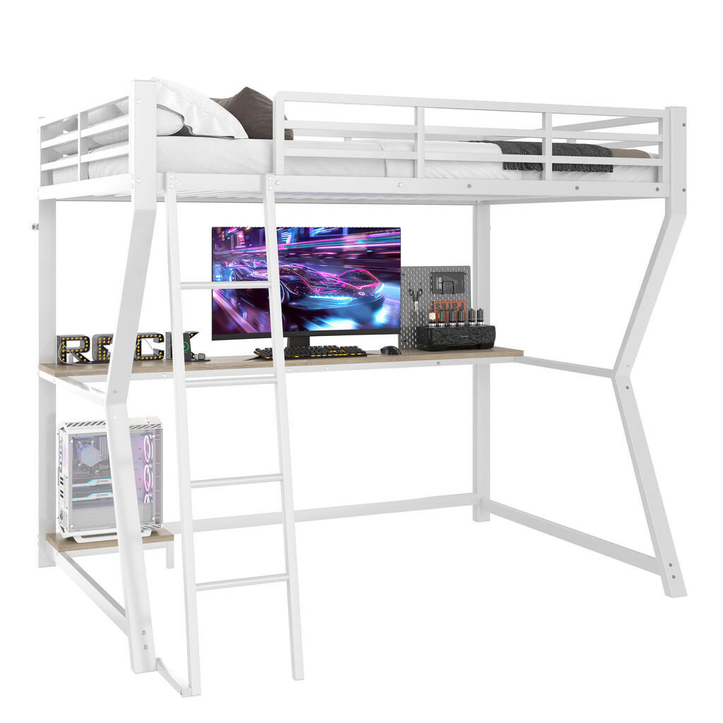 FLIEKS VYVÝŠENÁ POSTEL 90x200cm LED PC Stůl USB Bílá