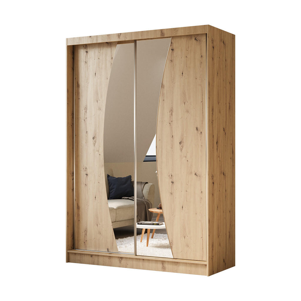 ALTDECOR ŠATNÍ SKŘÍŇ s posuvnými zrcadlovými dveřmi a hliníkovými lamelami – VOXI – 150 cm dub artisan
