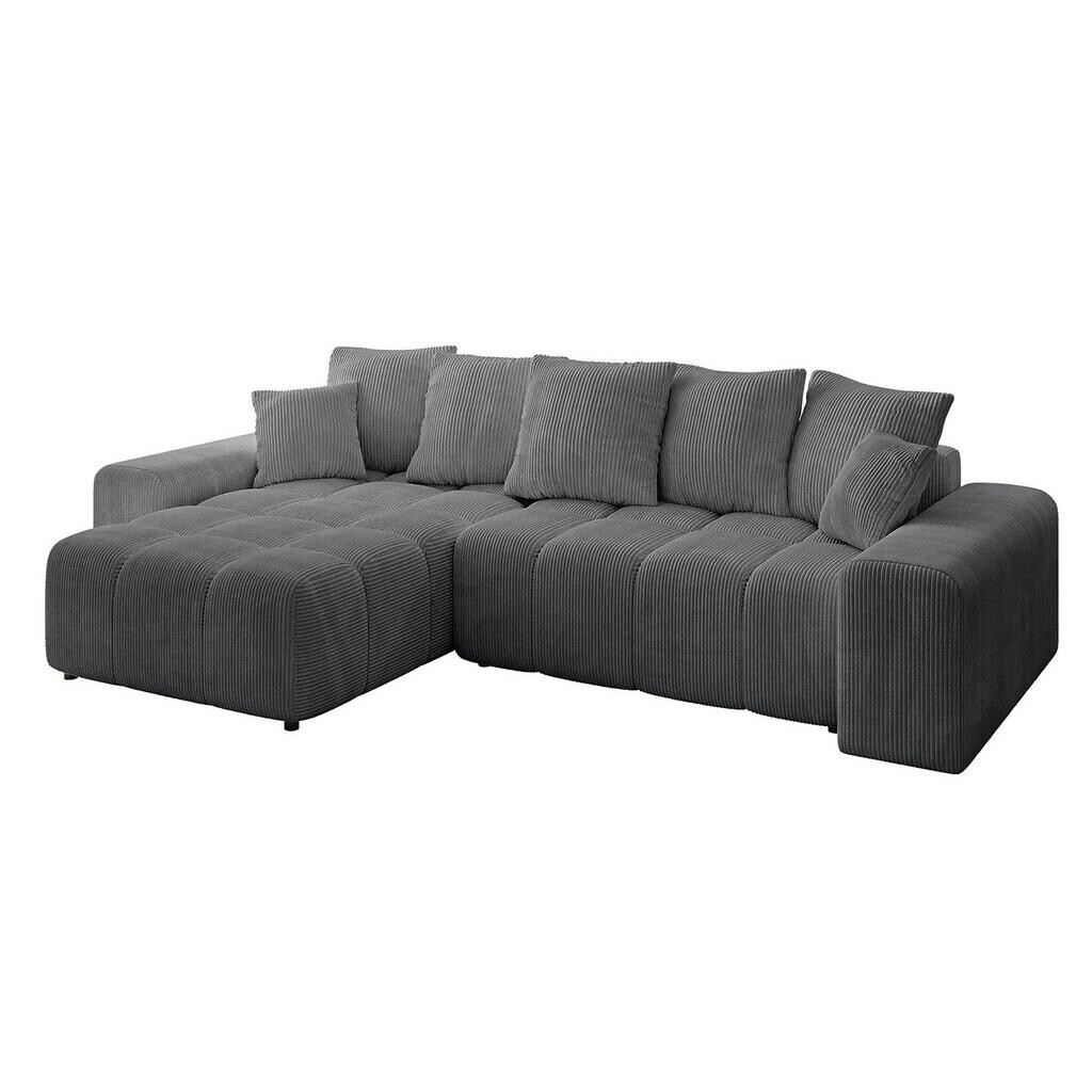 ALTDECOR ROHOVÁ SEDACÍ SOUPRAVA s otomanem vlevo ENIL-L 297x189x68 tmavě šedý manšestr