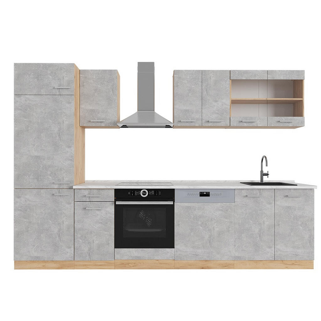 Vicco KUCHYŇSKÝ KOUT R-Line Beton/zlatý dub 300 cm , PD Mramor