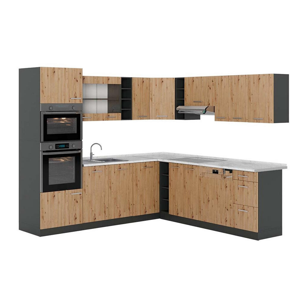 Vicco ROHOVÁ KUCHYŇ R-Line, Řemeslný dub/Antracit, 247 x 237 cm s pracovní deskou