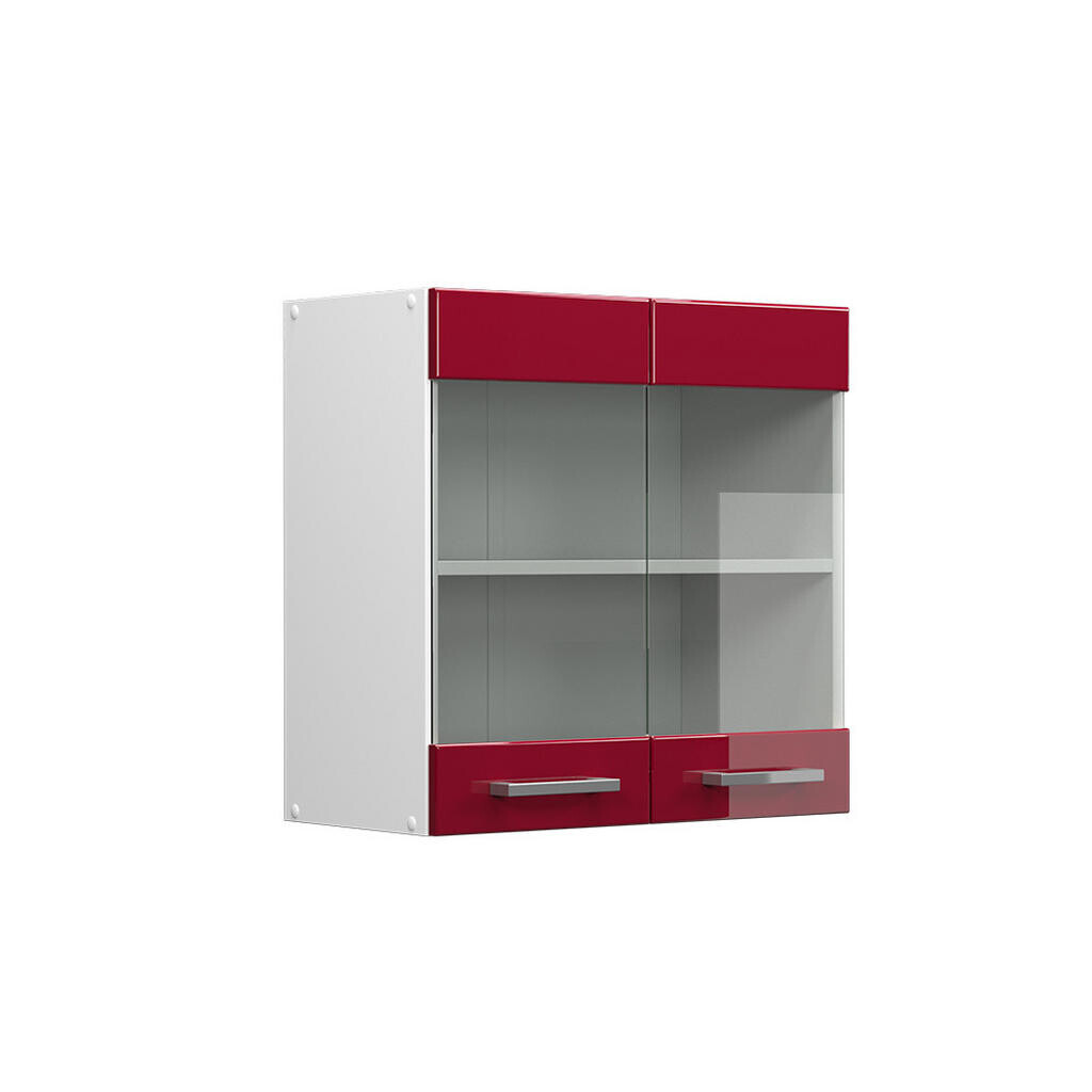 Vicco UNIVERZÁLNÍ NÁSTĚNNÁ SKŘÍŇKA R-Line Bordó červená vysoký lesk 60 cm se skleněnými dvířky
