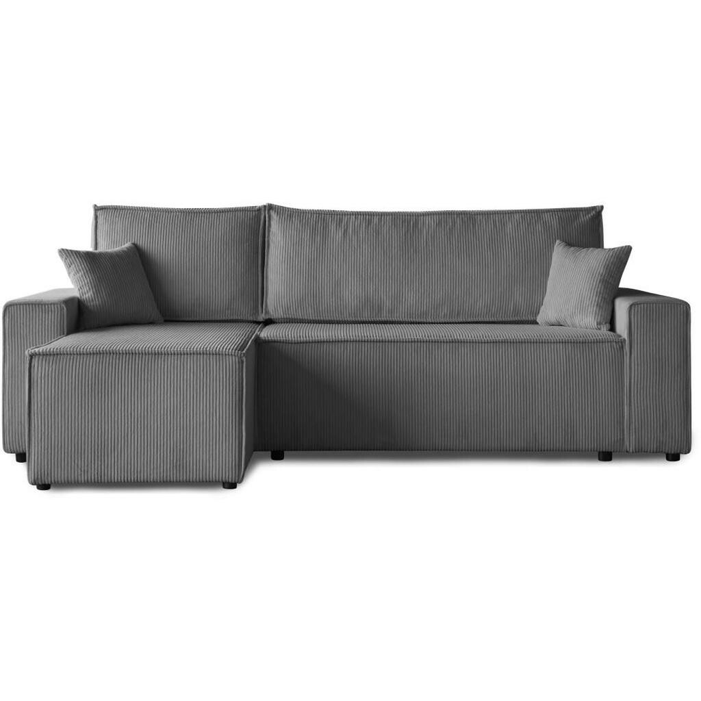 Beautysofa ROHOVÁ ROZKLÁDACÍ POHOVKA Hektor, s funkcí spaní, 247 cm, otoman 70 cm, šedá