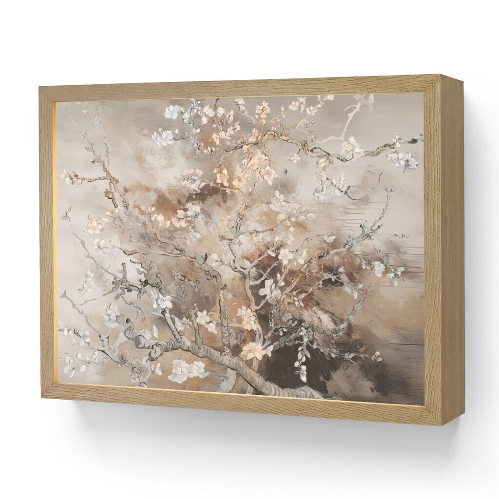 OnlyWow NÁSTĚNNÁ LAMPA S AKUMULÁTOREM Mandlový květ - Umění - Van Gogh - Béžová - Abstraktní 40x30 cm
