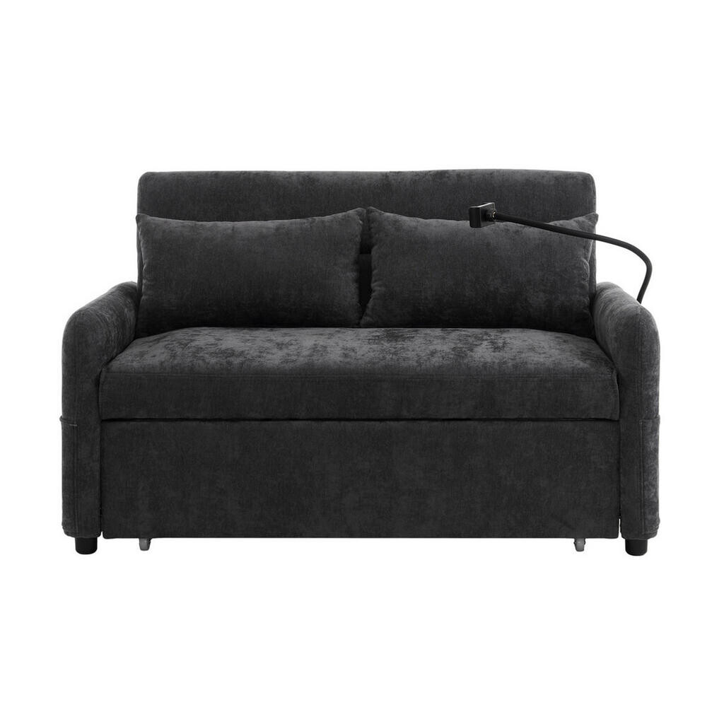 OKWISH ROZKLÁDACÍ pohovka 129/163/81 cm šedá z chenille s USB nabíjením a nastavitelnou opěrkou