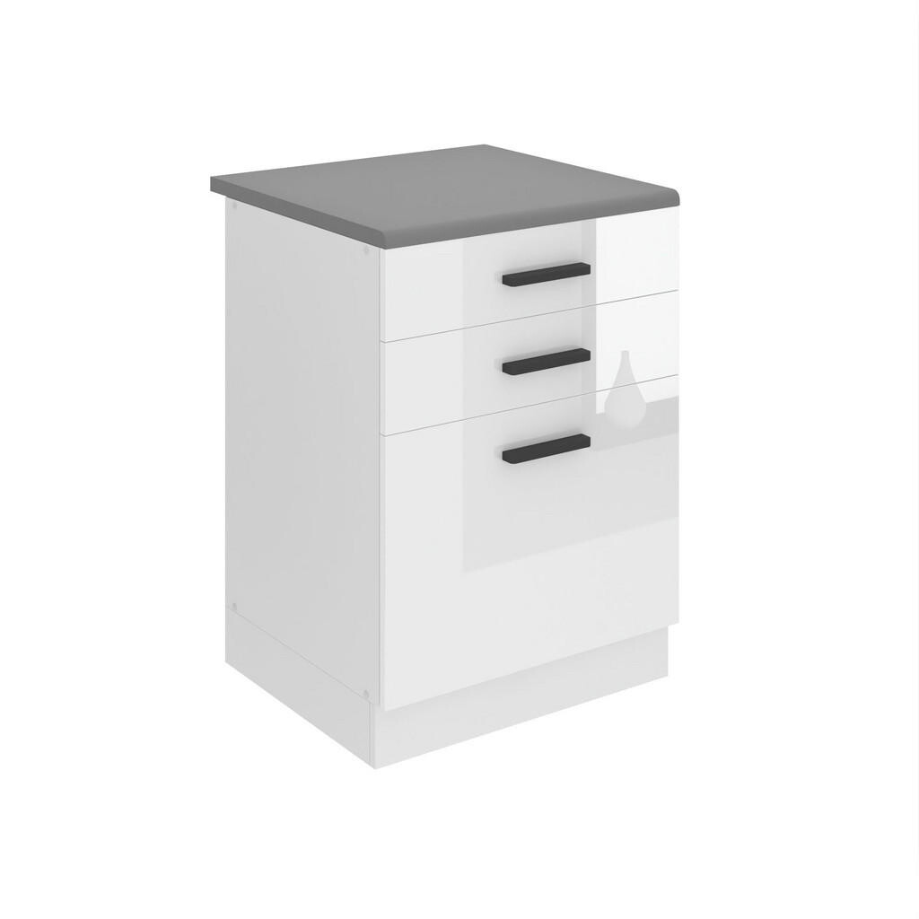 B BELINI GROUP KUCHYŇSKÁ SPODNÍ SKŘÍŇKA 60 cm SDSZ s pracovní deskou, zásuvky, Bílá lesklá