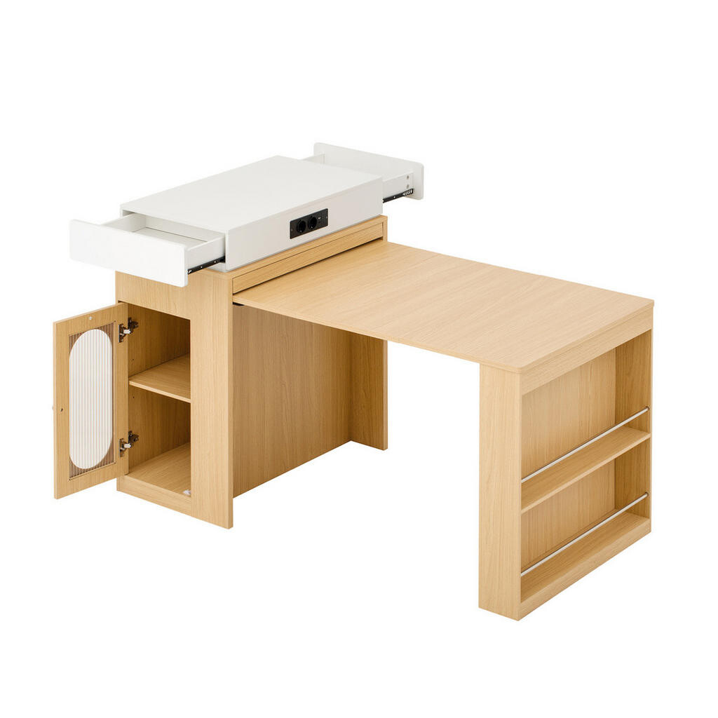 Redom KUCHYŇSKÝ ostrůvek 83/46-146,5/96 cm s výsuvnou deskou, zásuvkami, úložným prostorem a kolečky, Přírodní