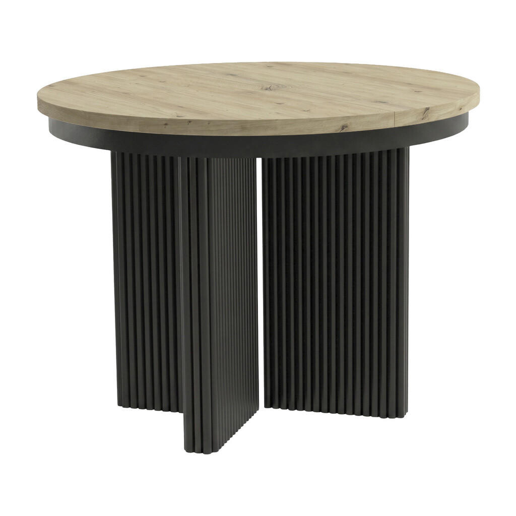 Beautysofa JÍDELNÍ STŮL Prestige, kulatý designový stůl, rozkládací Ø 100–180 cm, dub Artisan + černá