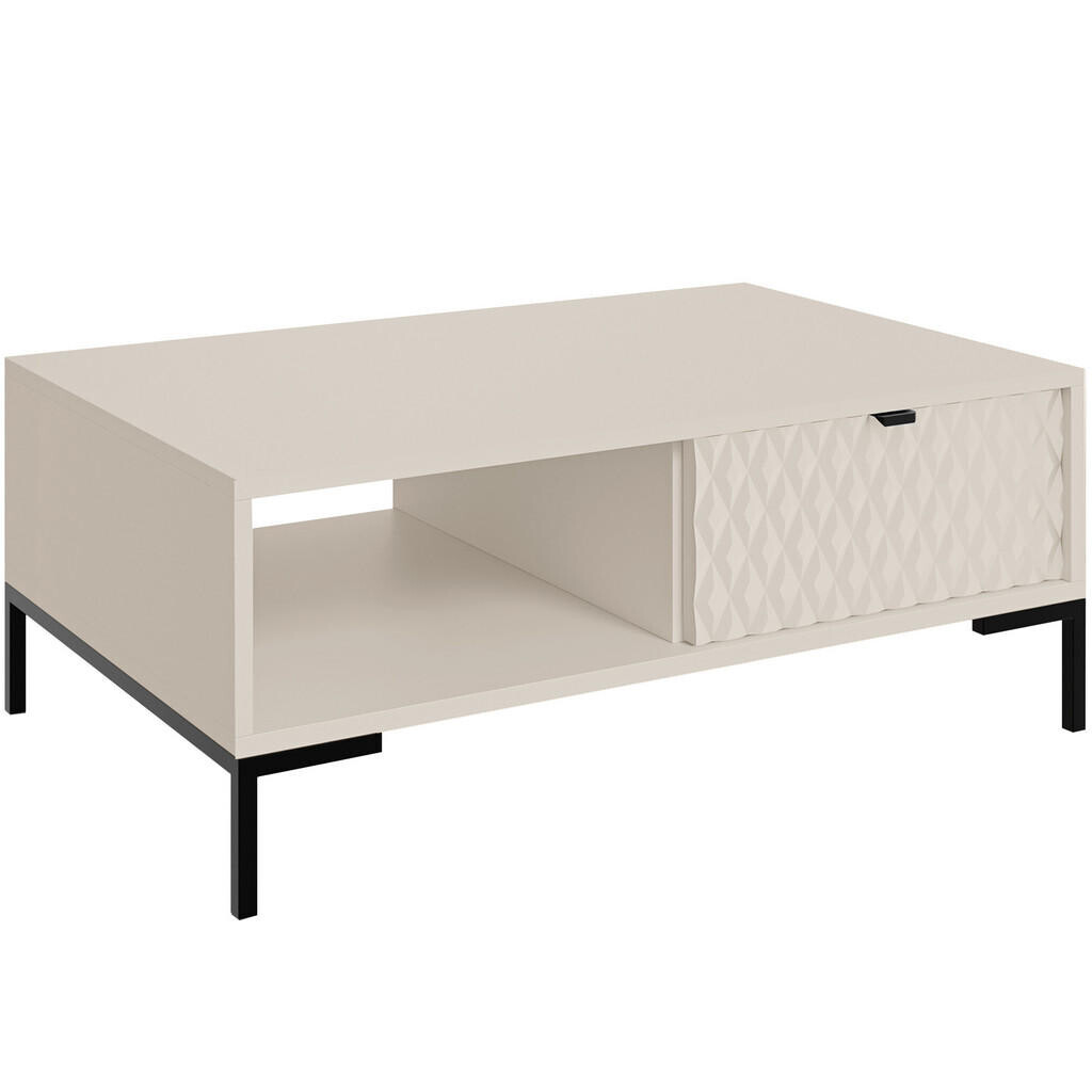 Beautysofa KONFERENČNÍ STOLEK Montreal se zásuvkou a otevřenou přihrádkou, dekorativní 3D čela, 100 × 60 cm, kašmír