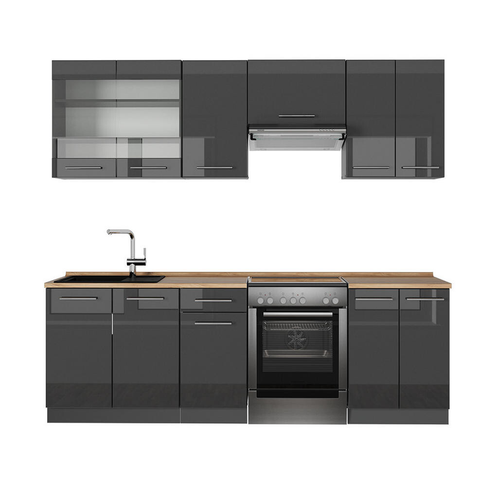 Vicco KUCHYŇSKÝ KOUT Fame-Line Antracitový vysoký lesk 240 cm , PD Dub