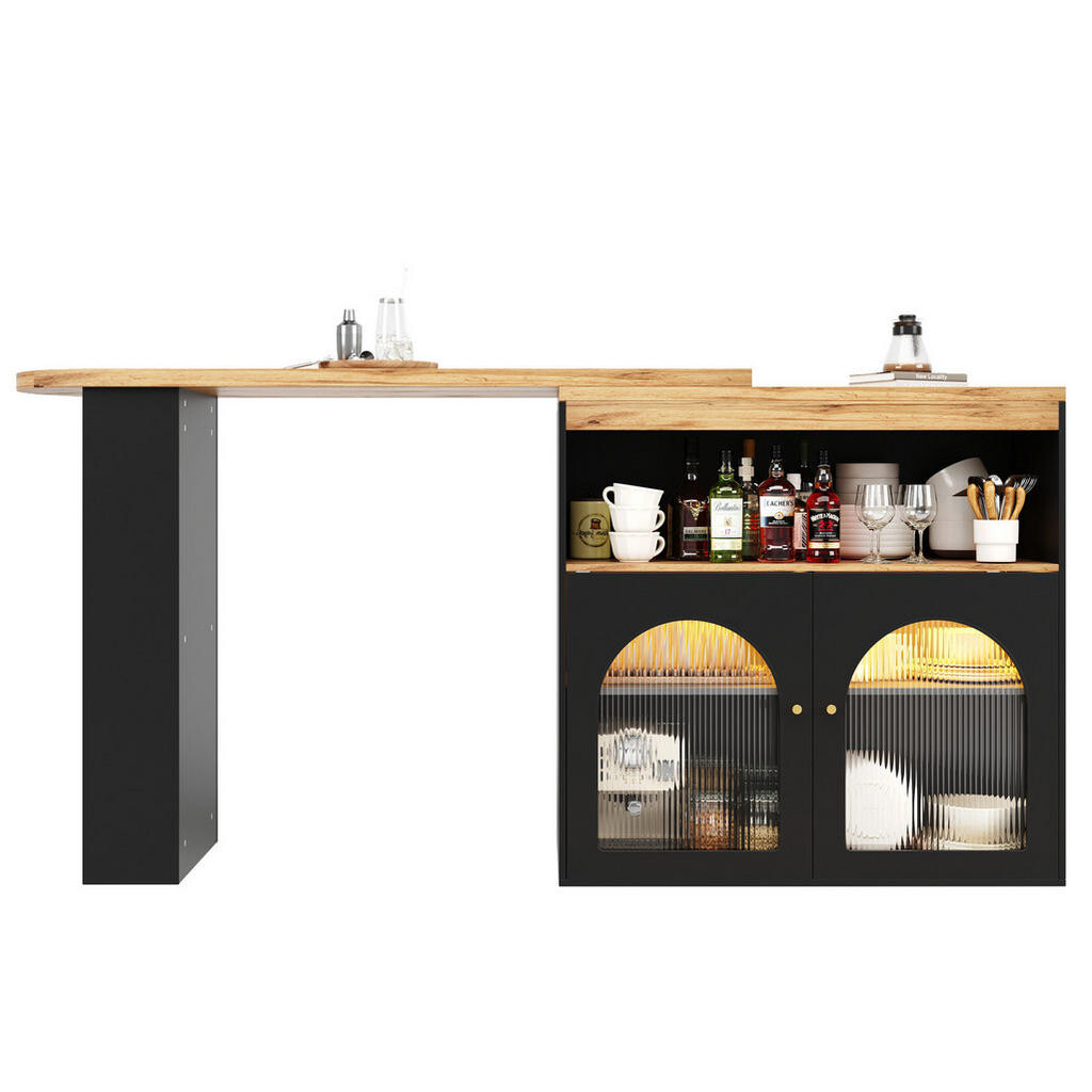 Redom BAROVÝ stůl z MDF 138-193/39/105 cm otočný o 360° s LED osvětlením a úložným prostorem, Černá