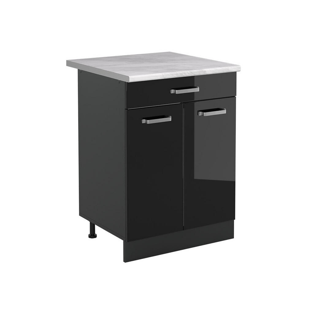 Vicco SPODNÍ SKŘÍŇKA KUCHYŇSKÉ LINKY R-Line, Černý vysoký lesk/Antracit, 60 cm se zásuvkou pracovná doska Mramor