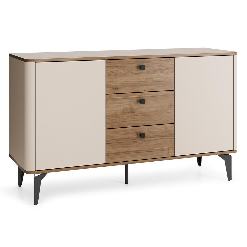 Beautysofa KOMODA Aurora se 2 dveřmi a 3 zásuvkami, kovové nohy, 140 cm, ořech + kašmír