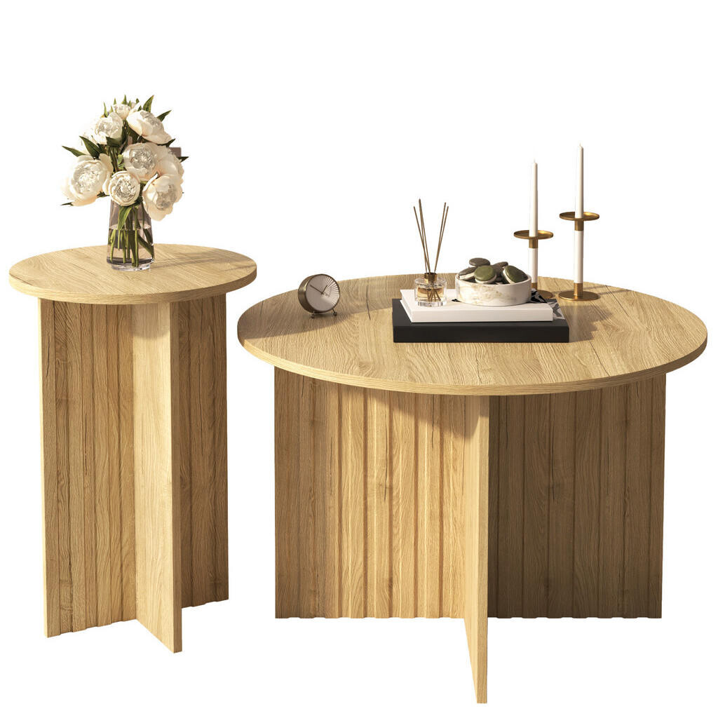 OKWISH SADA konferenčních stolků 76/76/50 cm přírodní z MDF a dřevotřísky ve 2dílném vnořitelném setu