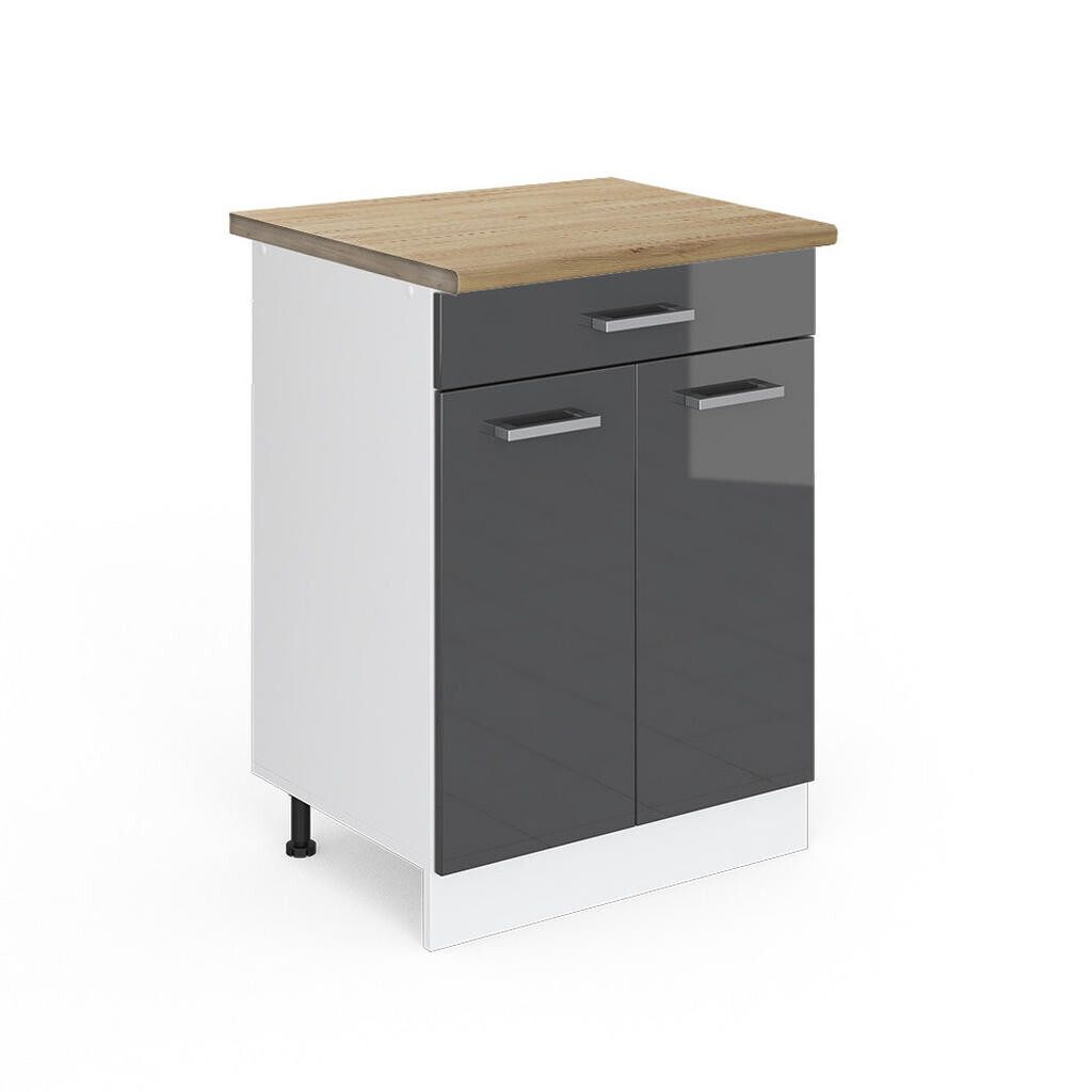 Vicco SPODNÍ SKŘÍŇKA KUCHYŇSKÉ LINKY R-Line Antracitový vysoký lesk 60 cm se zásuvkou, PD Dub