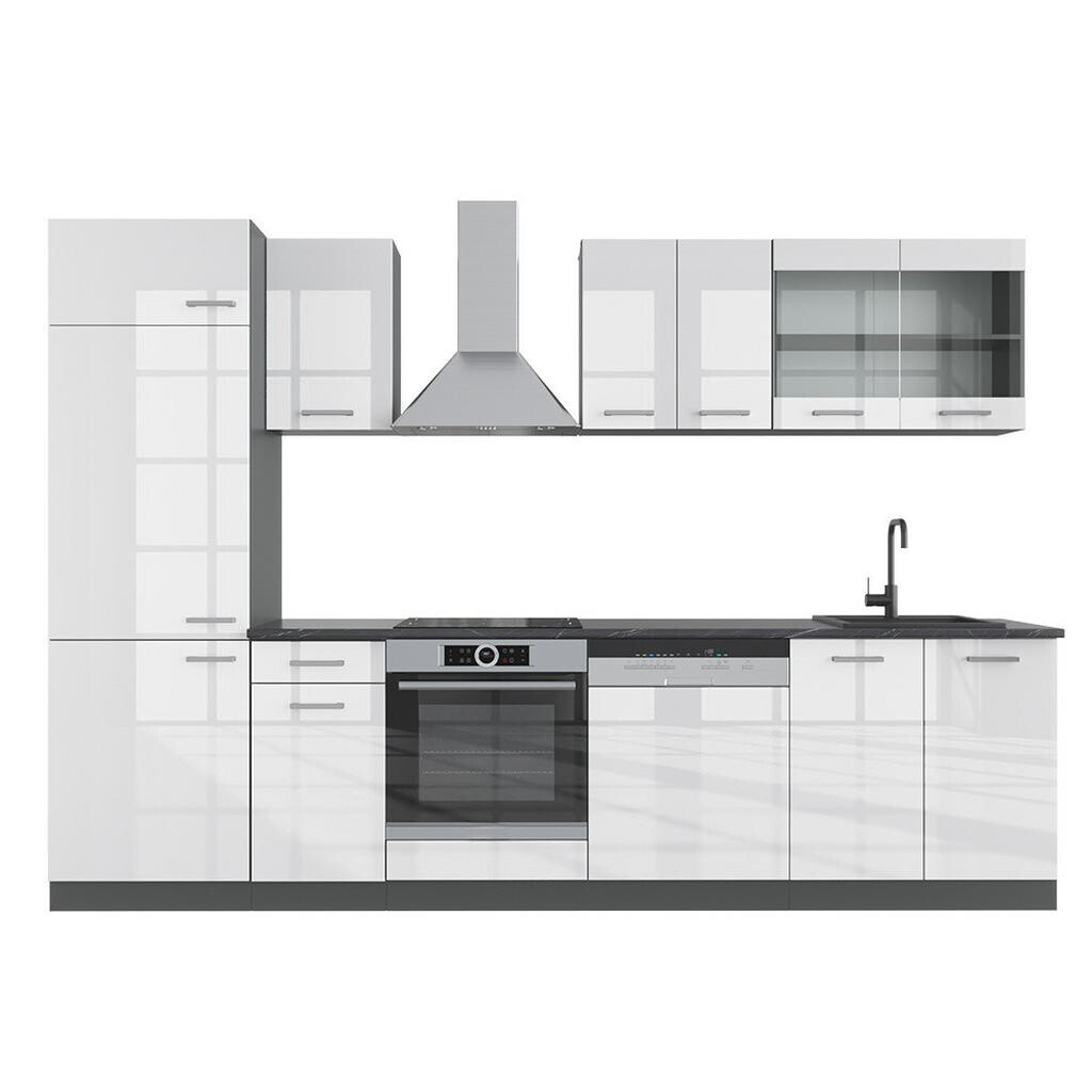 Vicco KUCHYŇSKÝ KOUT R-Line Bílý vysoký lesk/antracit 300 cm , PD Antracit