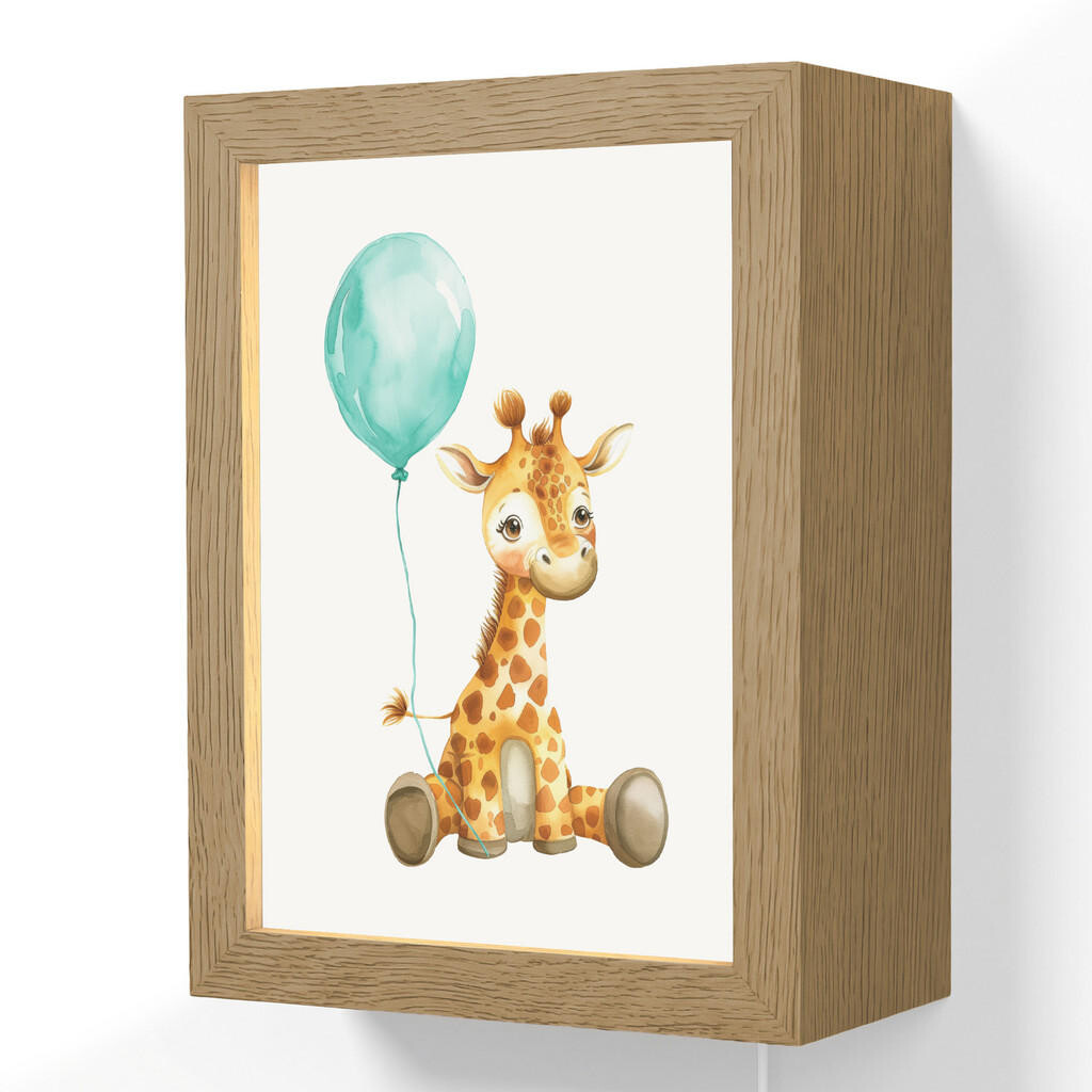 OnlyWow NÁSTĚNNÁ LAMPA Žirafa - Dítě - Zvířata - Modrý balón 15x20 cm