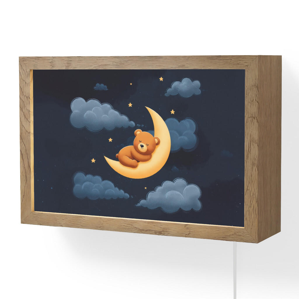 OnlyWow NÁSTĚNNÁ LAMPA Medvídek - Měsíc - Mraky - Hvězdy 30x20 cm