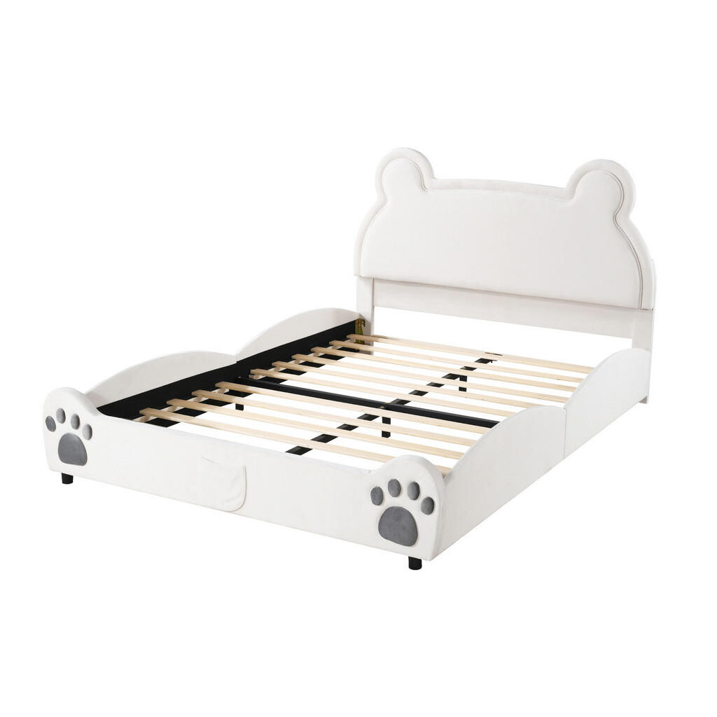 OKWISH DĚTSKÁ postel 140/200 cm bílá z čalounění v designu medvěda