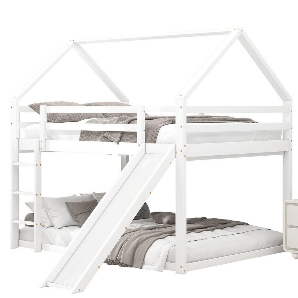 Redom PALANDA 140/200 cm s domkovým designem, skluzavkou a žebříkem, stabilní dřevěná konstrukce, Bílá