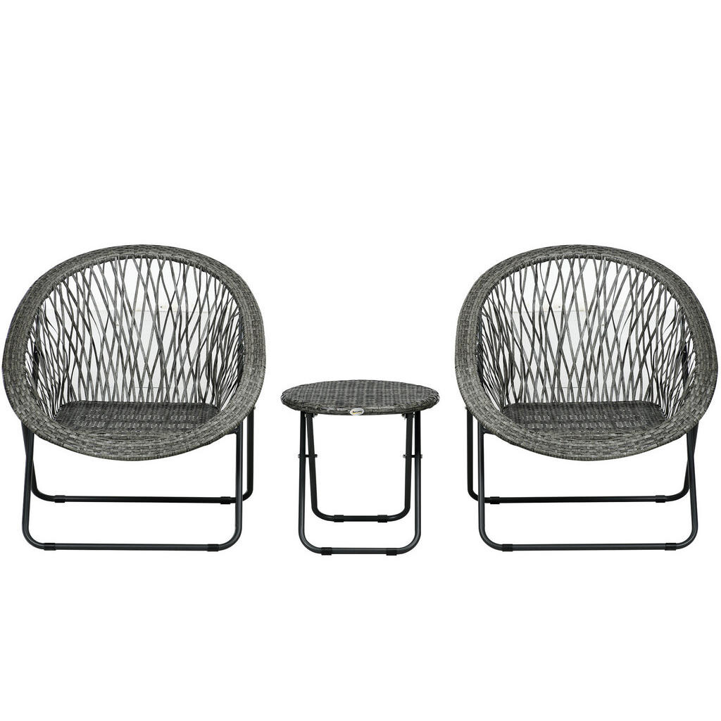 Redom BALKONOVÝ set 3 ks 77/76/78 cm a 46/46/43 cm skládací z umělého ratanu, Šedá