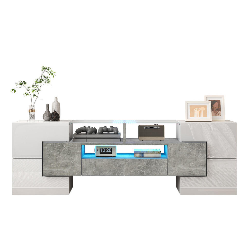 OKWISH TV stolek 145/30/51 cm bílý z dřevotřísky a MDF s LED osvětlením a lesklým povrchem
