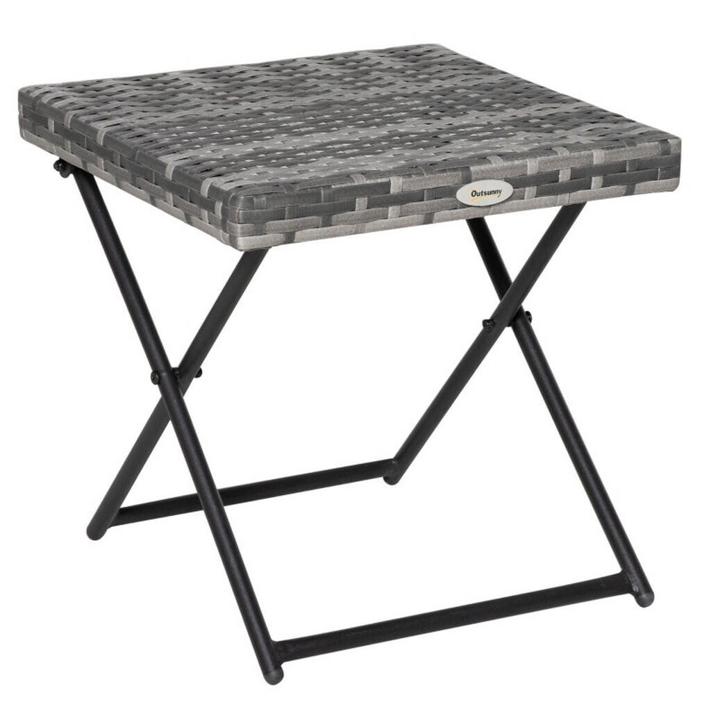 OKWISH ZAHRADNÍ stůl 40/40/40 cm šedý z polyratanu s kovovou konstrukcí, skládací a odolný