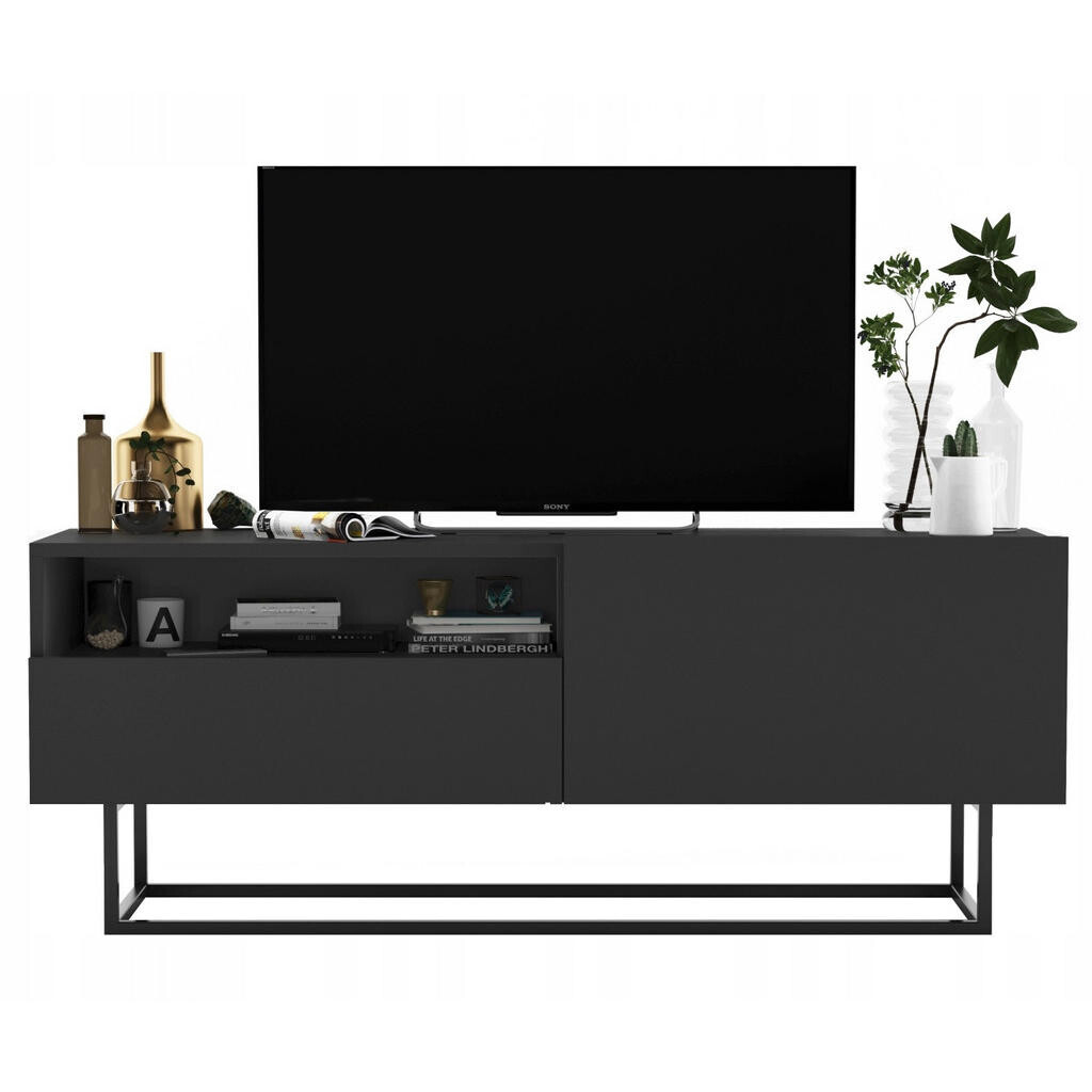 Meble Lindner TV stolek Enjoy Grafit mat 120 cm se zásuvkou a kovovým rámem