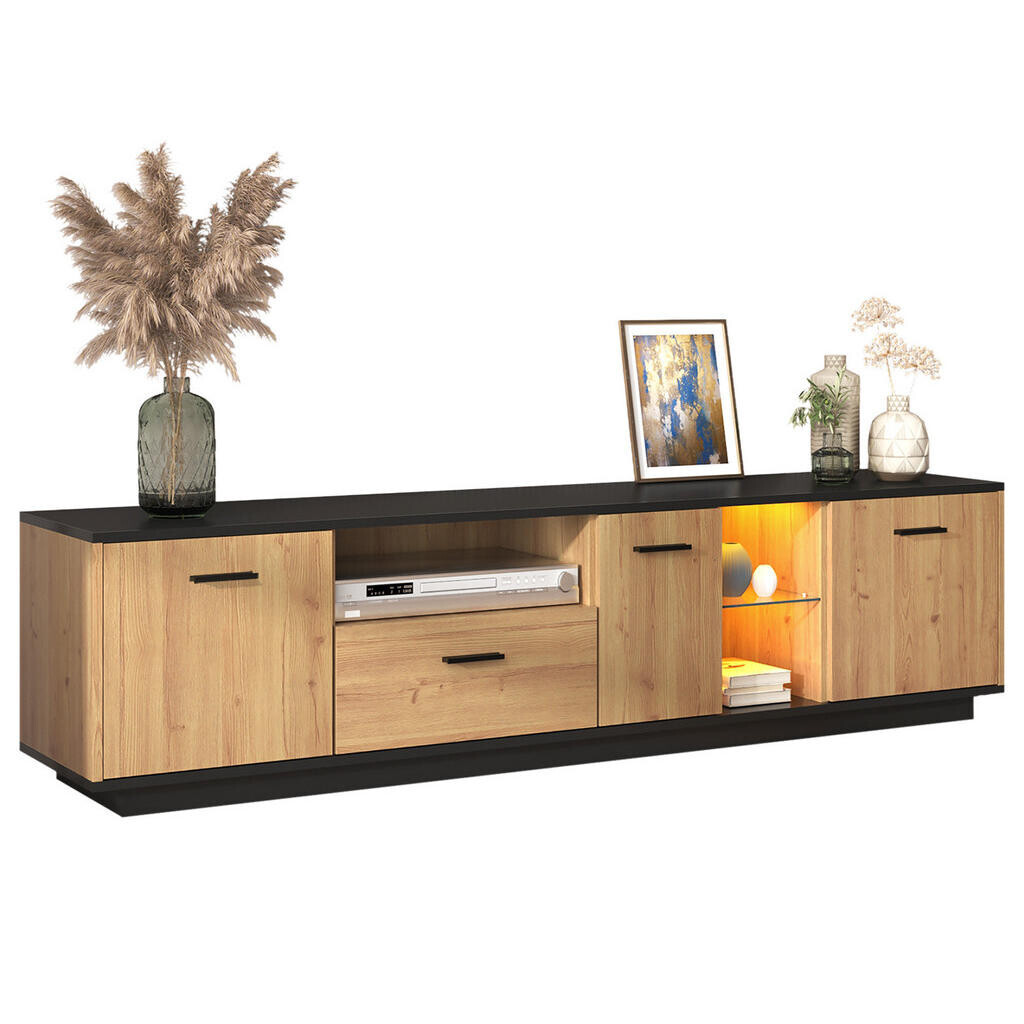 OKWISH TV stolek 180/37/45 cm černá a dekor dřeva z MDF s LED osvětlením