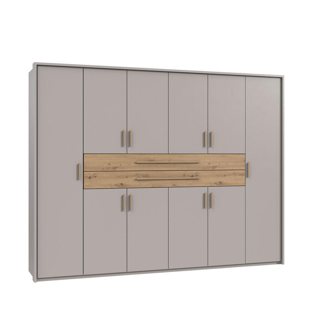 luma-home SKŘÍŇ S OTOČNÝMI DVEŘMI B273/H210/T58 cm, béžovo-šedá, šatní skříň se 2 velkými zásuvkami a úchytkami v dekoru dub Artisan / 22645