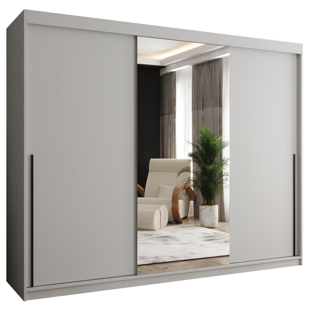 Home Collective SKŘÍŇ S POSUVNÝMI DVEŘMI se zrcadlem, šířka 250 cm, bílá s černým úchytem