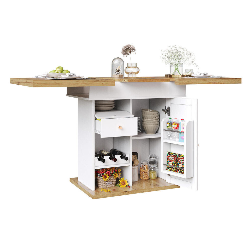 OKWISH JÍDELNÍ stůl 110-140/80/75 cm přírodní/bílá z MDF s výsuvnou deskou a úložnými policemi
