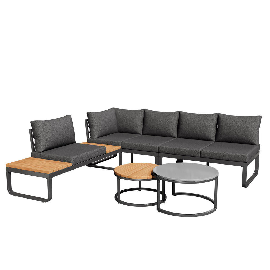 Redom ZAHRADNÍ sada 123,5/58/66 cm s 2 stohovatelnými stolky, ergonomickým sezením a nastavitelnými nohami, Šedá