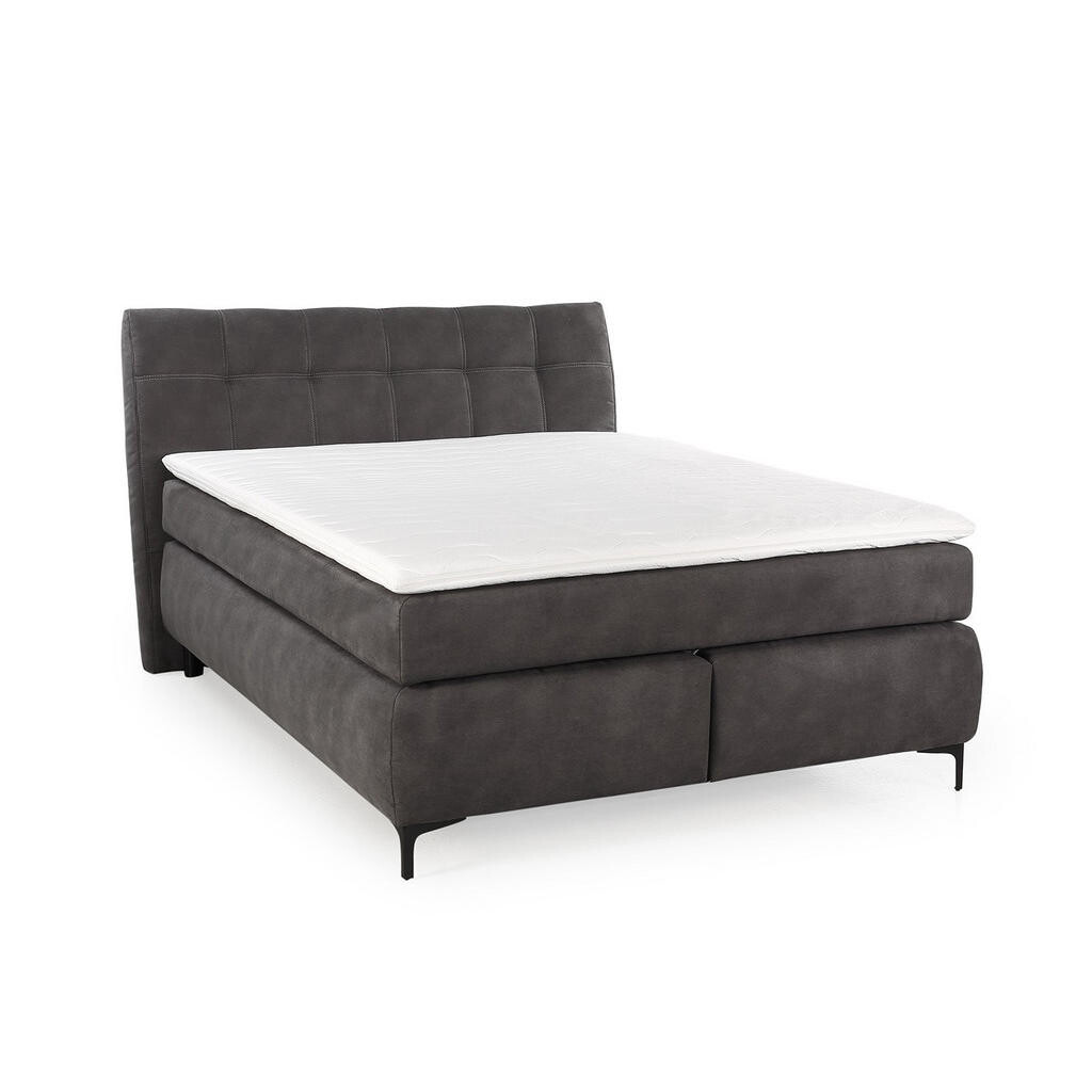 luma-home POSTEL s boxspringem 140 × 200 cm s matrací s bonellovými pružinami H2 včetně topperu, potah z mikrovlákna v tmavě šedé barvě / 20007