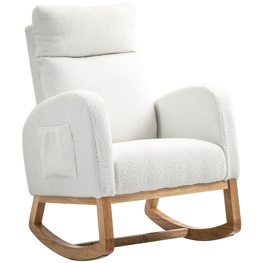 HOMCOM HOUPACÍ křeslo, ergonomické houpací křeslo, křeslo s područkami, houpací křeslo krémově bílé