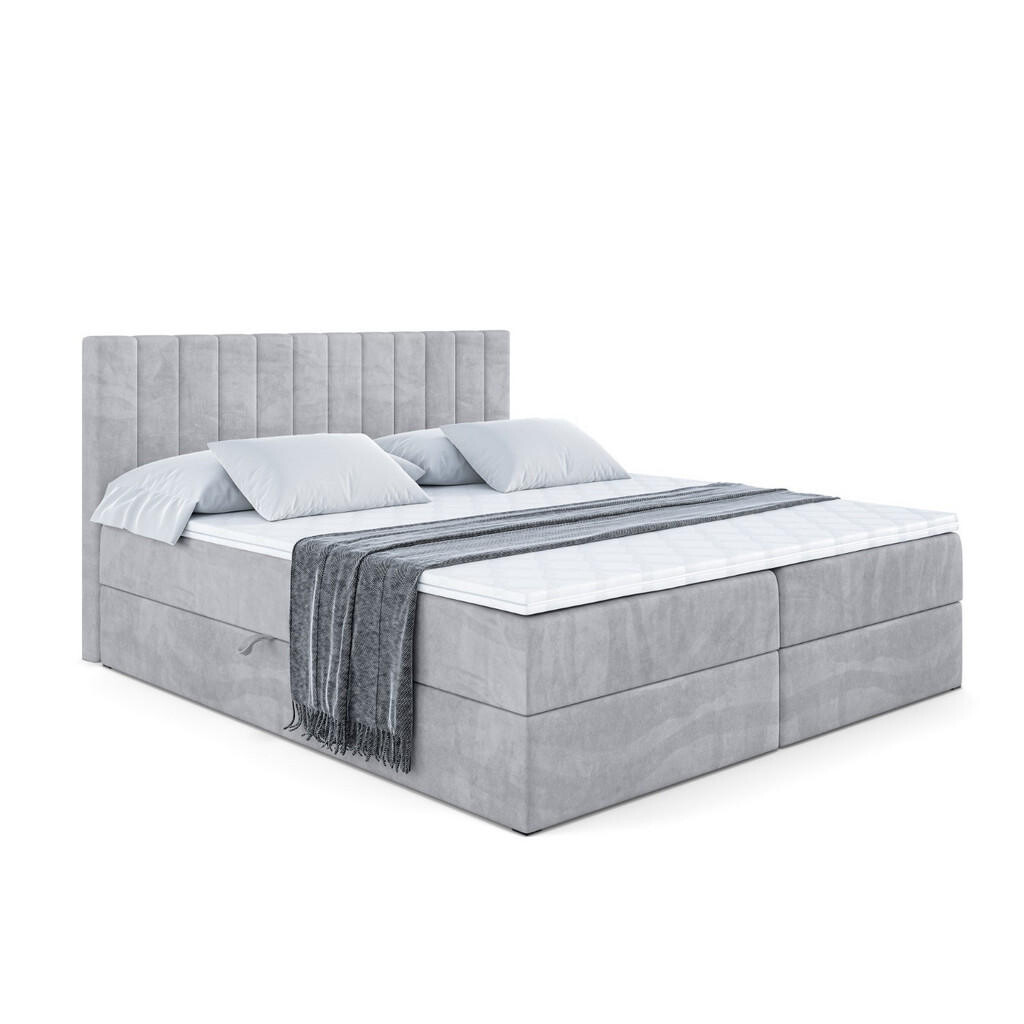 ALTDECOR AMERICKÁ postel s matrací H3 a lamelovým roštem – EDITA – 160 × 200 cm, světle šedá