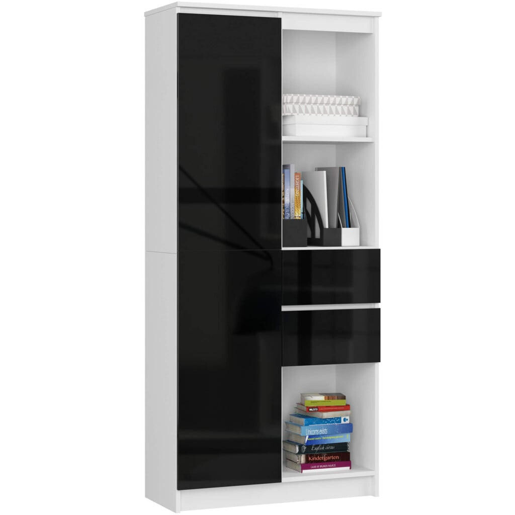 RAUMHIRSCH FURNITURE STOJANOVÁ POLICE bílá, lesklá černá 180/80/35