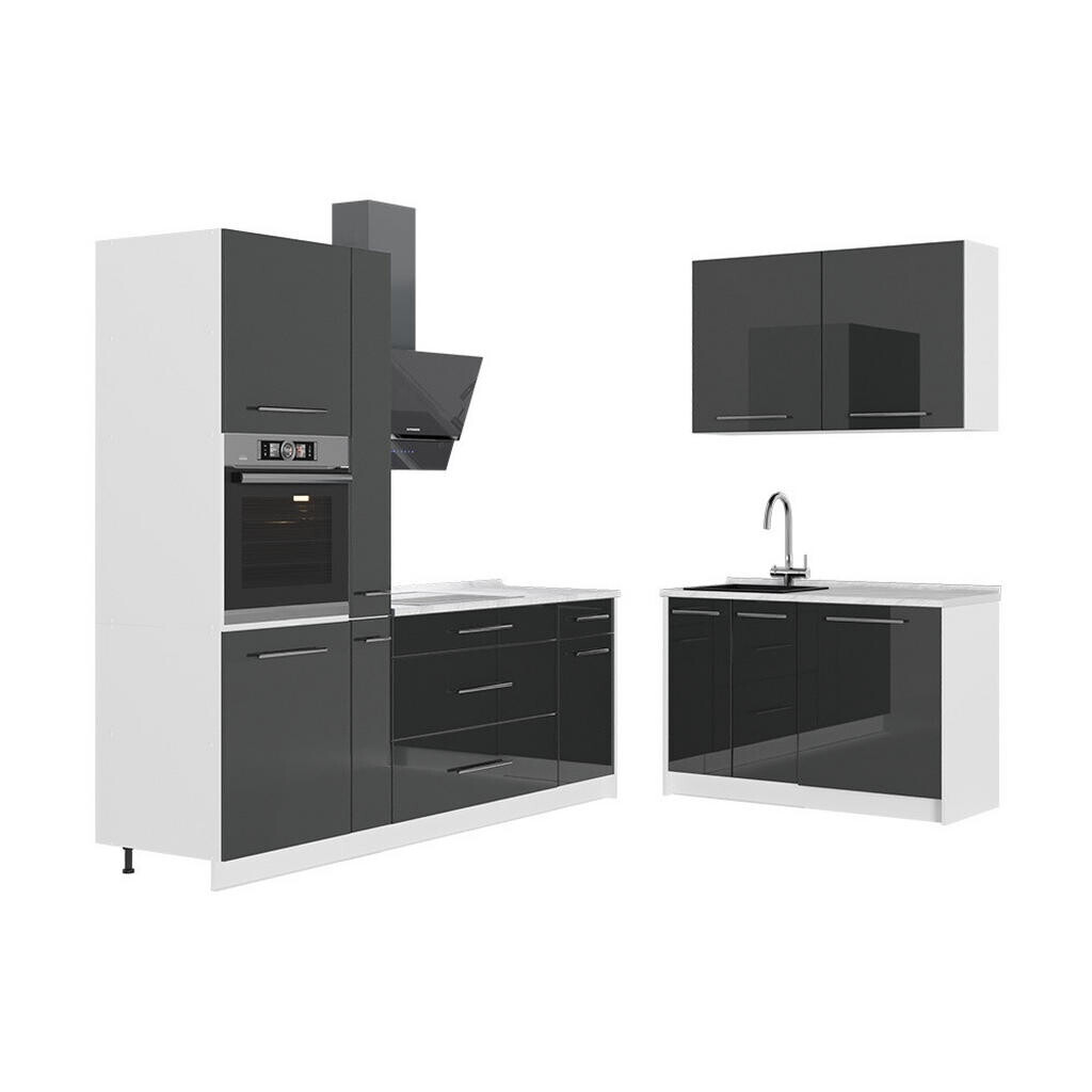 Vicco KUCHYNĚ Fame-Line, Antracitový vysoký lesk/Bílá, 220 x 120 cm bez pracovní desky