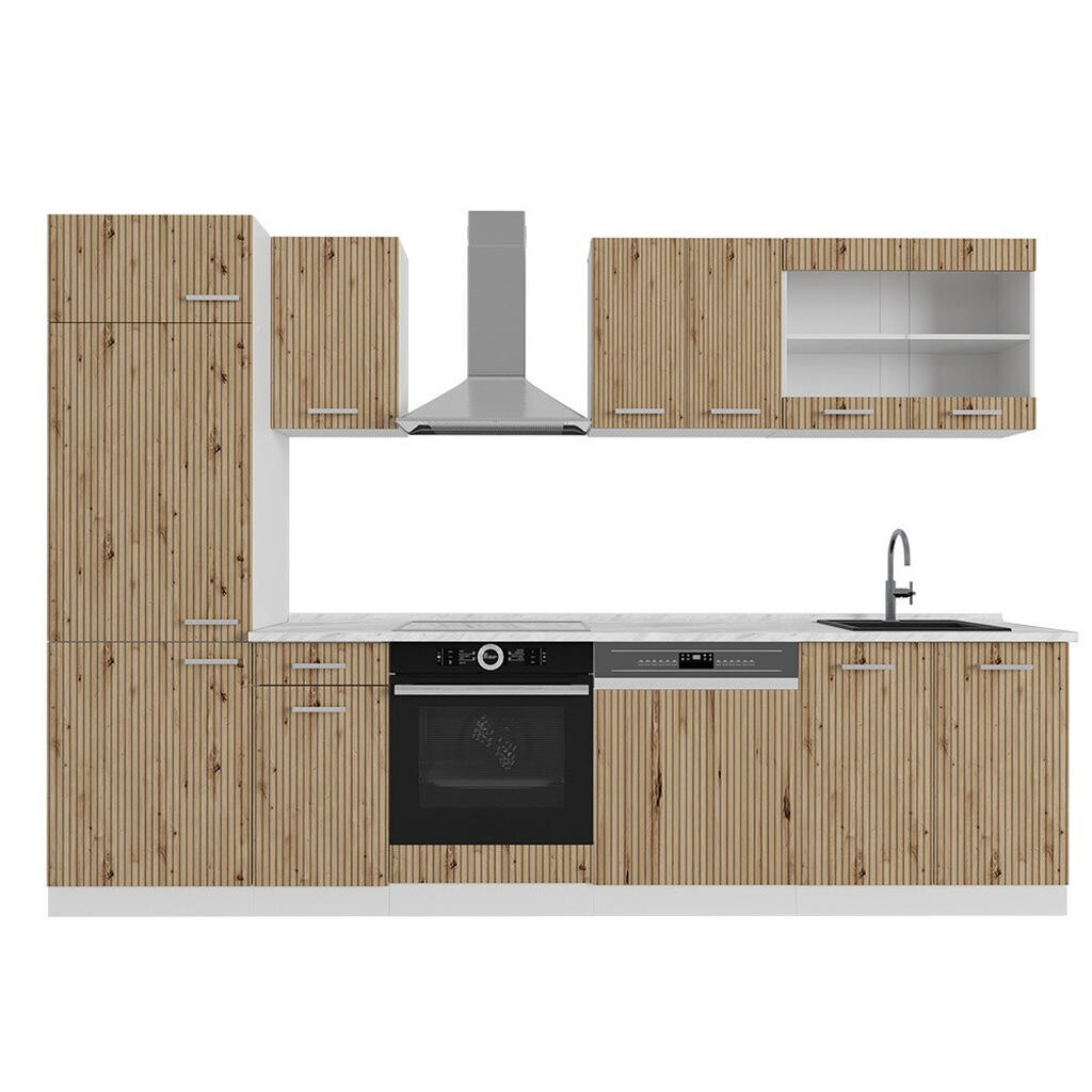 Vicco KUCHYŇSKÝ KOUT R-Line Dub řemeslný/bílý 300 cm s pracovní deskou