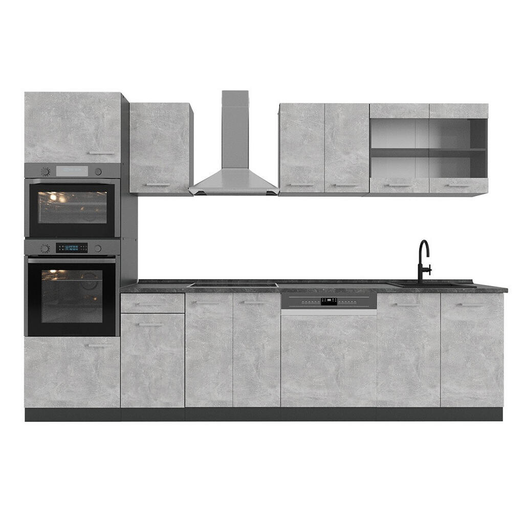 Vicco KUCHYŇSKÝ KOUT R-Line Beton 300 cm s vysokou skříní, PD Antracit