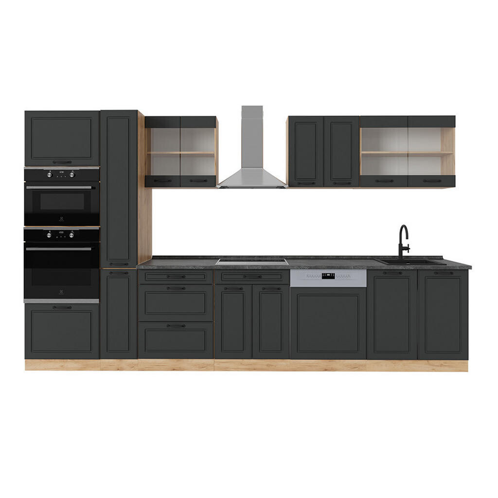 Vicco KOMPLETNÍ KUCHYNĚ R-Line Antracitový venkovský dům/zlatý dub 350 cm , PD Antracit