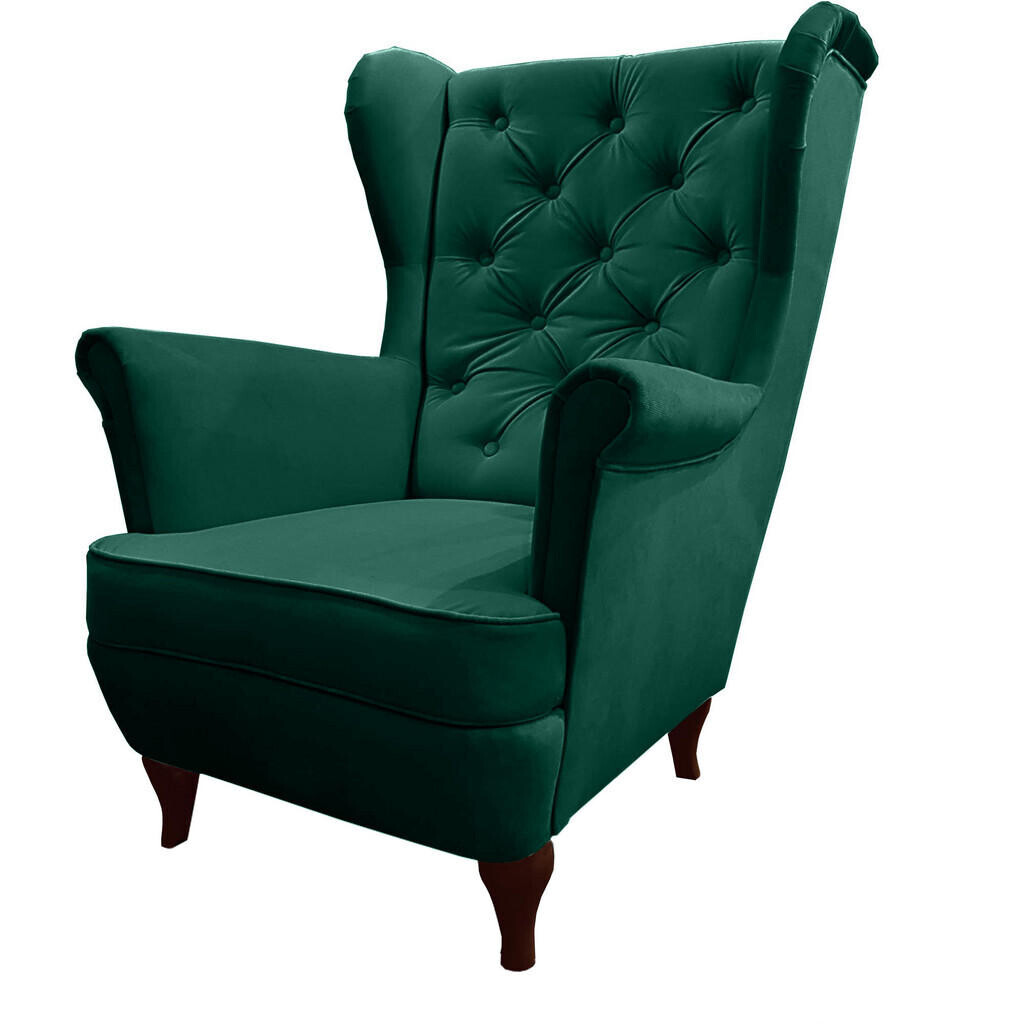 Beautysofa KŘESLO Chesterfield Falco zelené s nohami v barvě wenge